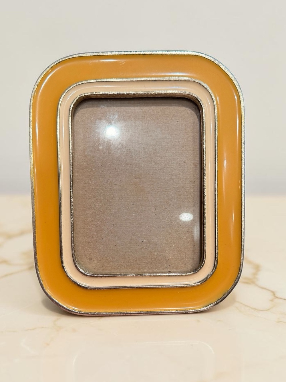 Bucklers NY Vintage MCM Yellow Picture Frame - heavy, metal and enamel, 4x5